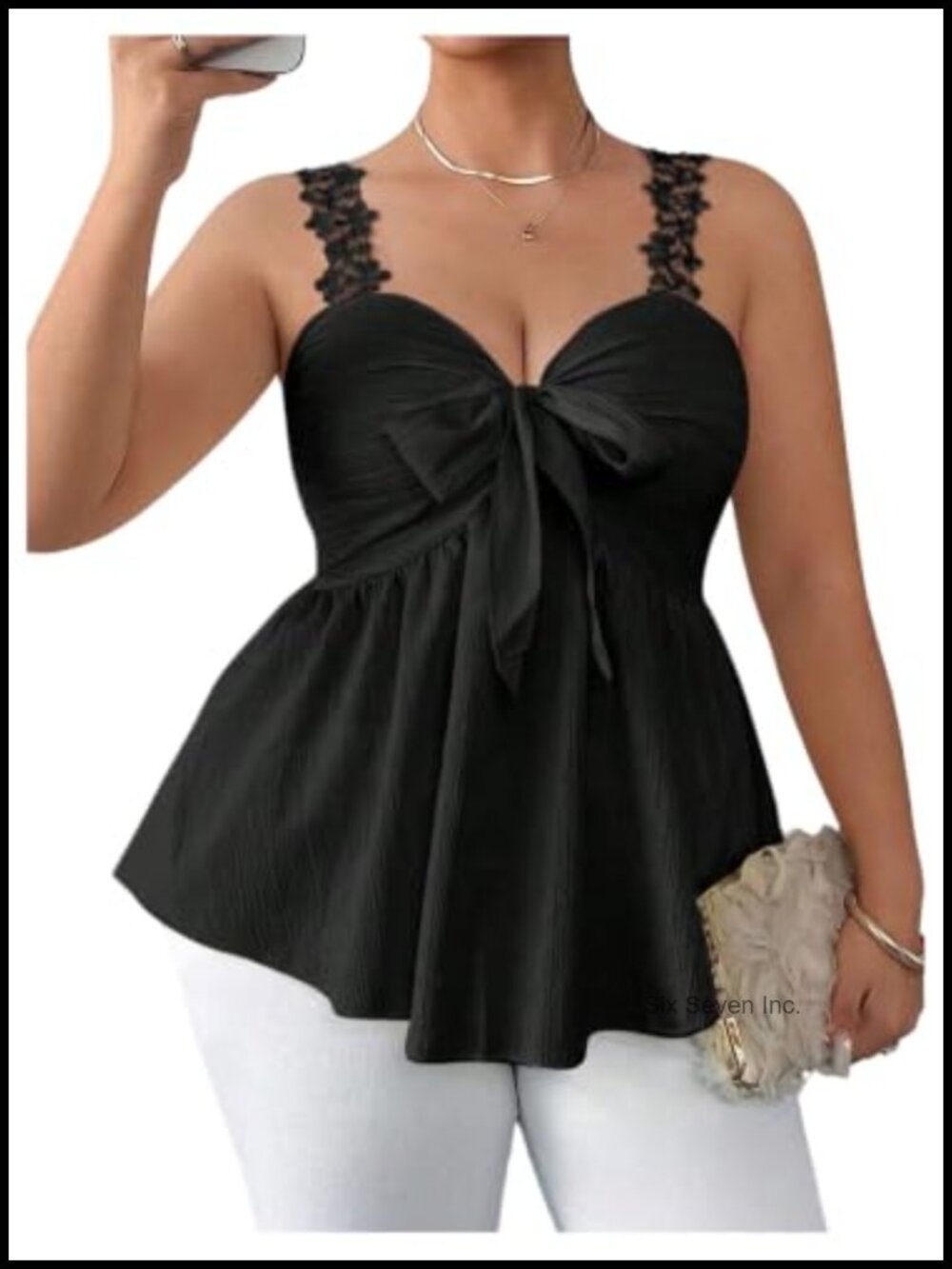 Plus Size Peplum Tank Top Sleeveless Bow Tie Backless Ruffle Hem